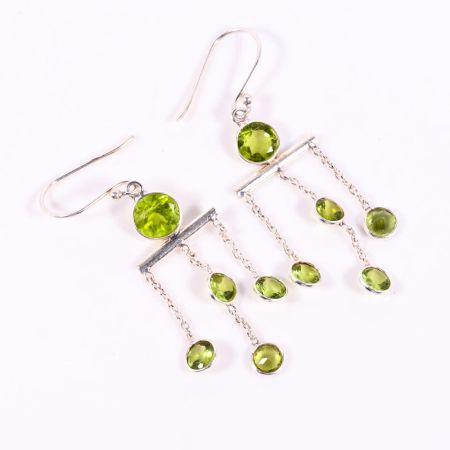 Handmade 925 Sterling Silver Dangle Earrings with Peridot Gemstone